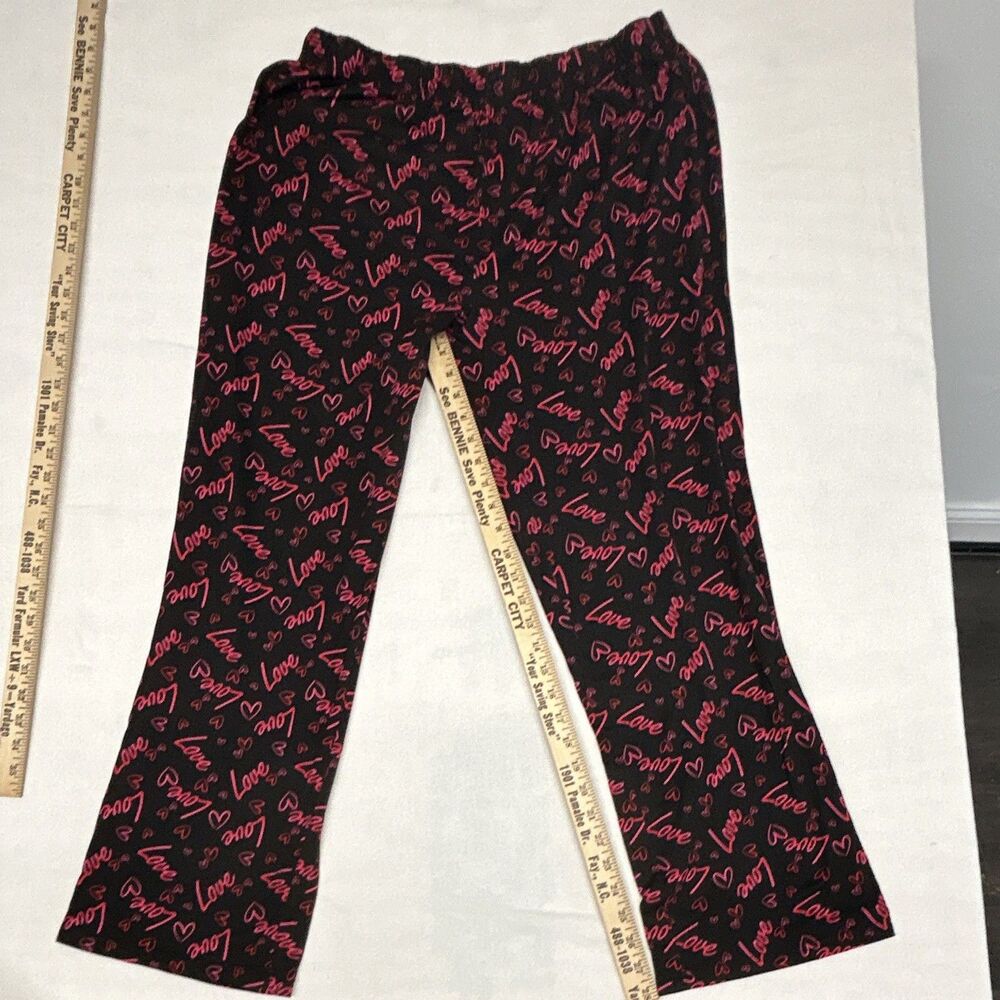Derek Heart Women's Plus XL Pajama Pants Black Pink Heart Print Stretch 0006